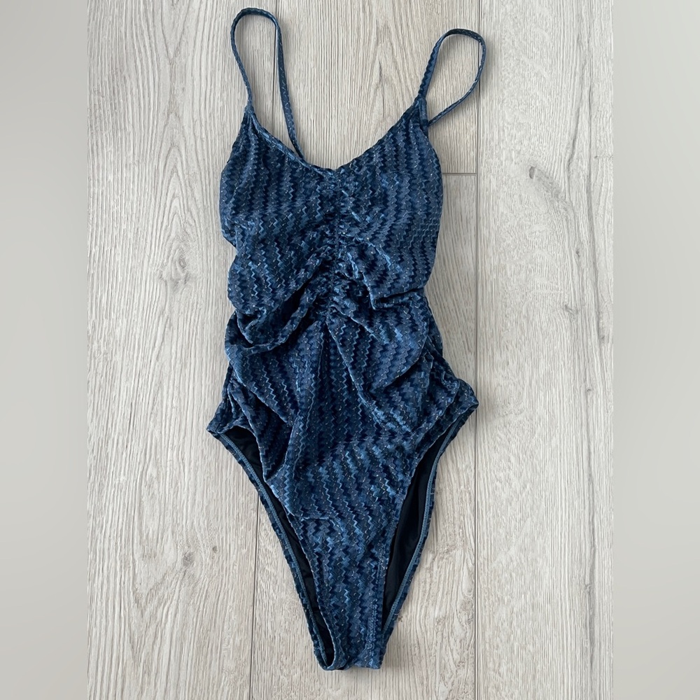 Navy Velvet High Cut Bathing Suit